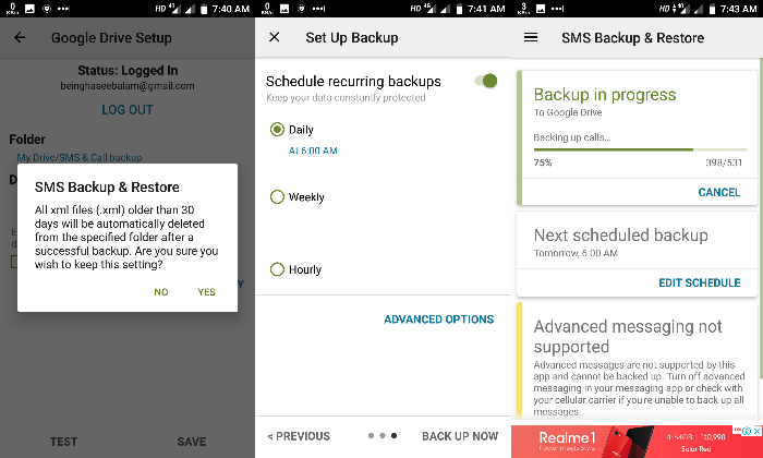 SMS Backup and Restore - Start Backup Online sms backup and restore in Hindi